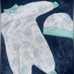 Vintage 90s Noah’s Arc Matching Footie and Hat 3 Months Sweet Treasures